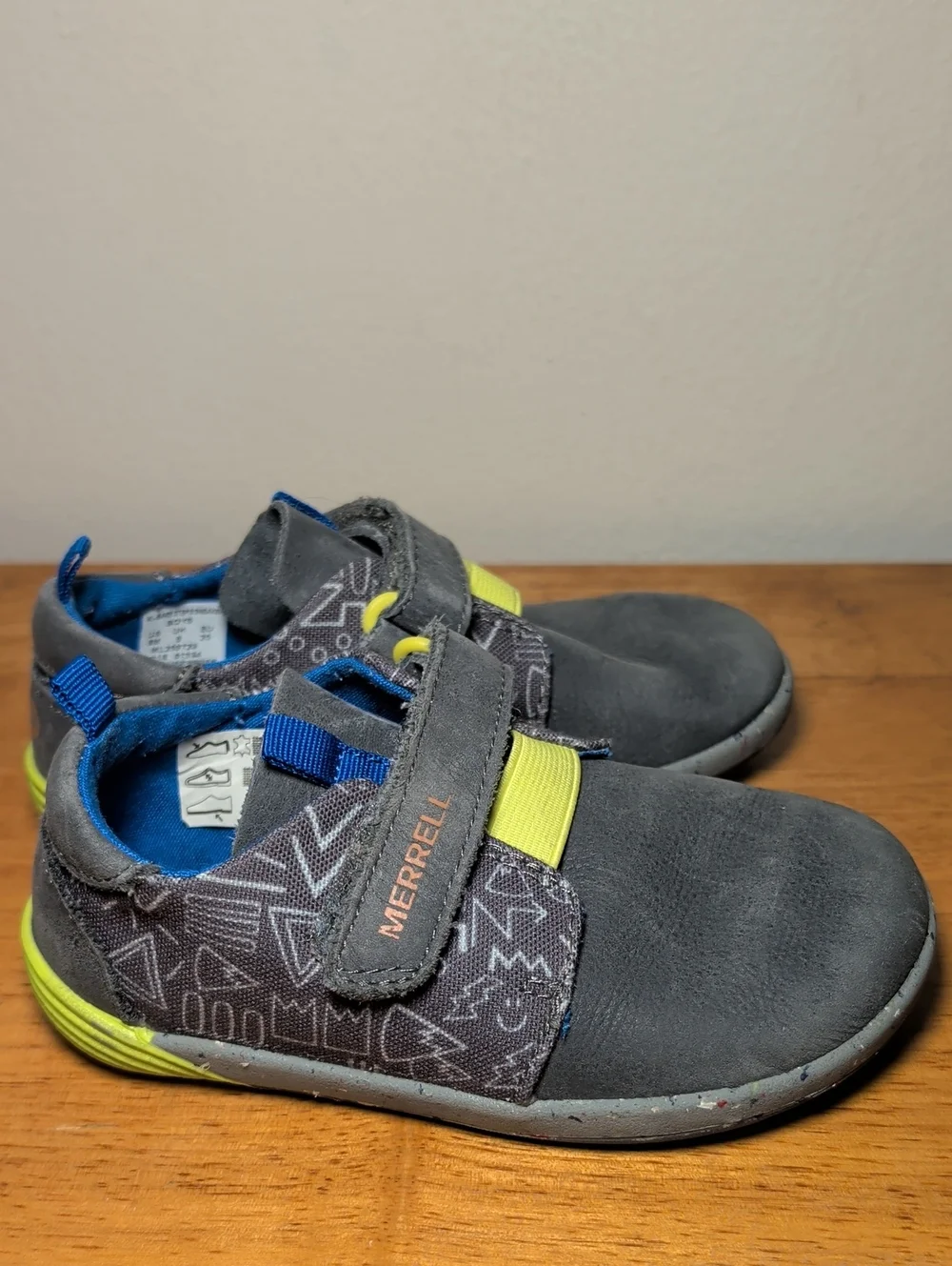 Merrell Kids Gray Sneakers with Blue and Yellow Accents